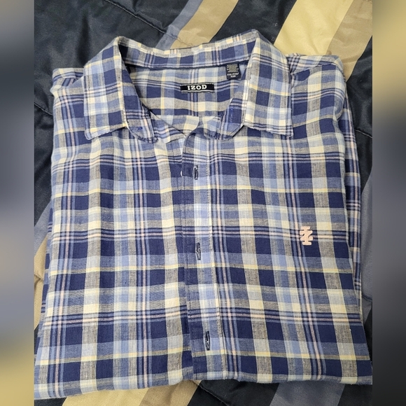 Izod Madras Woven SS Button Down Linen Blend Shirt- Big & Tall Sz XXL NWT - Picture 3 of 8